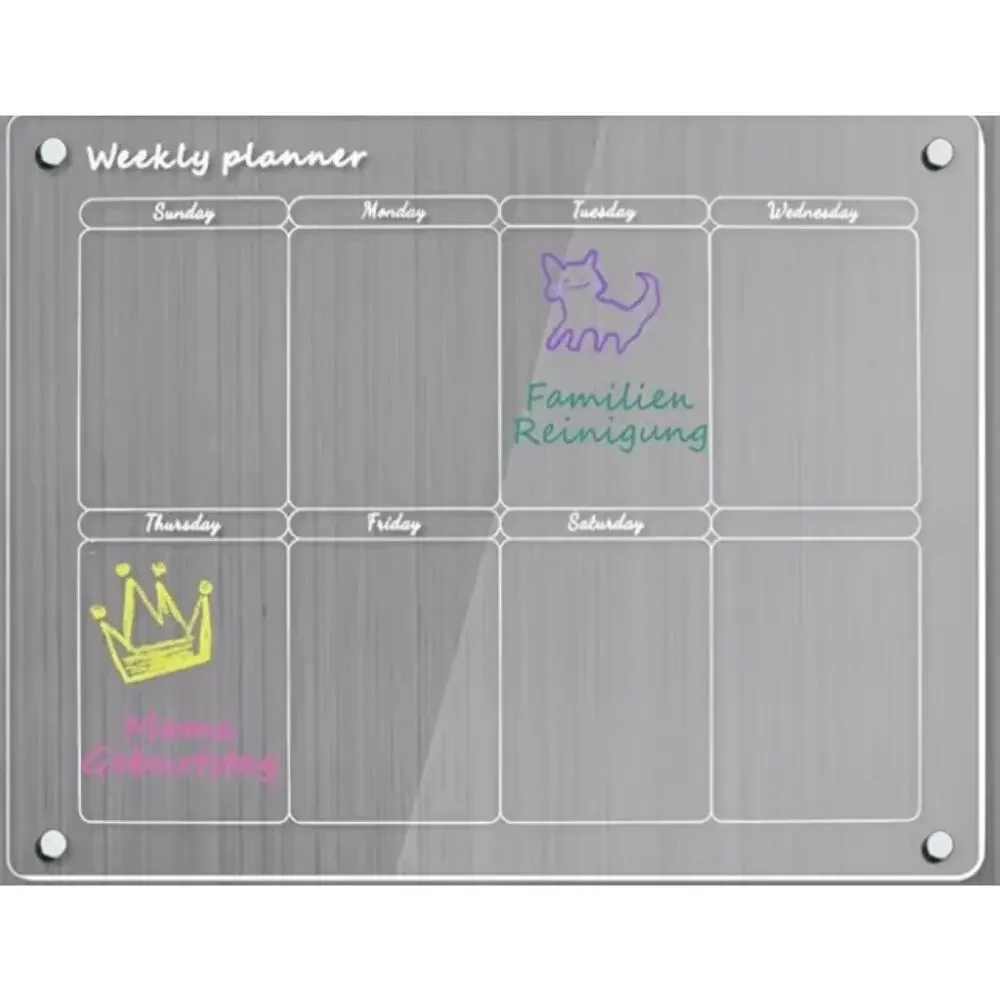 Acrylic Magnetic Dry Erase Fridge Board Monthly & Weekly Planner w/ 8 Markers